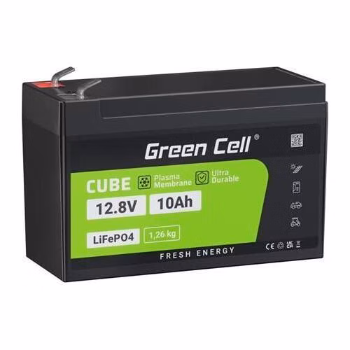 Green Cell LiFePO4 Battery 12V 12.8V 10Ah for photovoltaic system, campers and boats