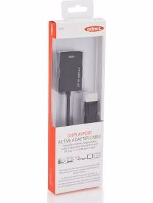 Ednet kabelový adaptér DisplayPort, DP samec - HDMI 2.0 typ A samice, 0,2 m, se zámkem, aktivní, CE, zlato, bl