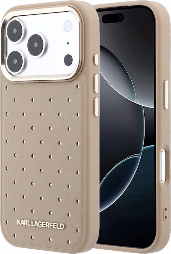 Karl Lagerfeld PU Perforated Gold Dots MagSafe kryt iPhone 17 Pro béžový