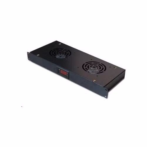 19" ventilačná jednotka, 2 ventilátory, LCD displej, termostat, hĺbka 200 mm, čierna
