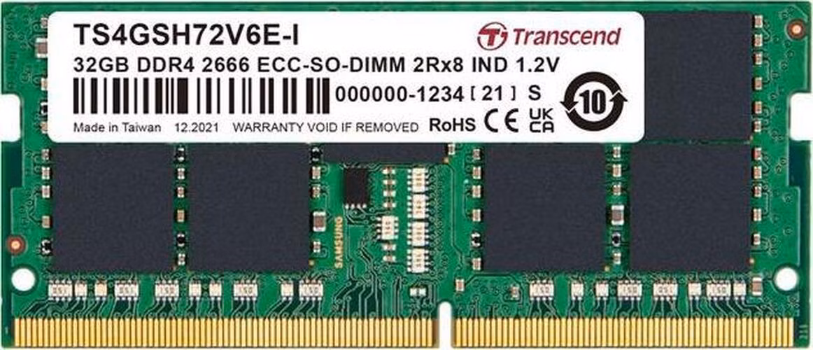 Transcend paměť 32GB Industrial ECC SODIMM DDR4 2666 2Rx8 2Gx8 CL19 1.2V