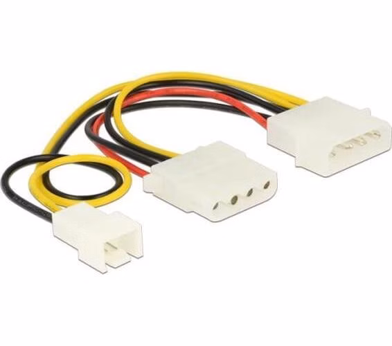 Delock Power Cable 4 pin male > 1 x 4 pin female + 1 x 3 pin male (fan) 14 cm