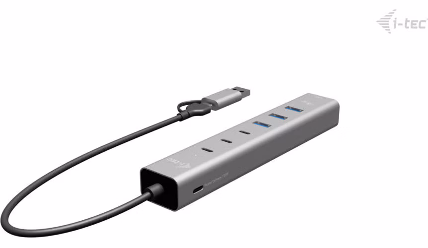 i-tec USB-C/USB-A Metal HUB 6 port (3x USB-C, 3x USB-A), LAN, Power Delivery 85W