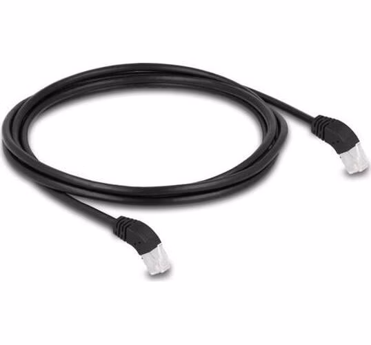 Delock Síťový kabel RJ45 Cat.6A S/FTP, zalomený dolů o 45°, 2 m, černý