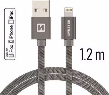 SWISSTEN DATA CABLE USB / LIGHTNING MFi TEXTILE 1,2M GREY