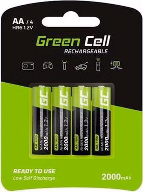 Green Cell Rechargeable Batteries 4x AA HR6 2000 mAh