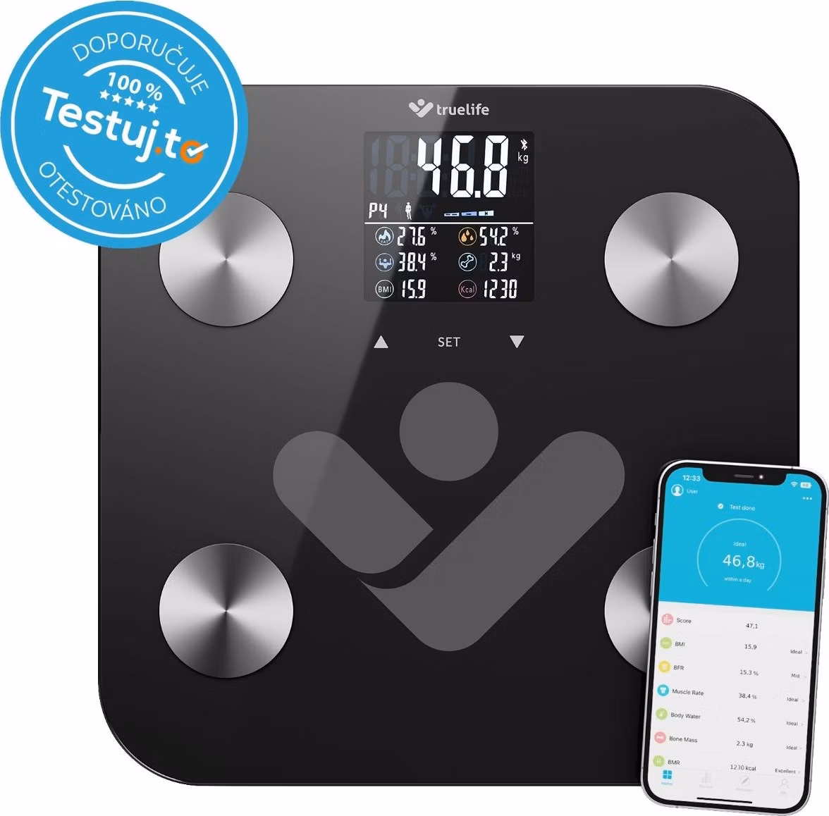 TrueLife FitScale W6 BT - Bioelektrická impedanční bluetooth váha - černá