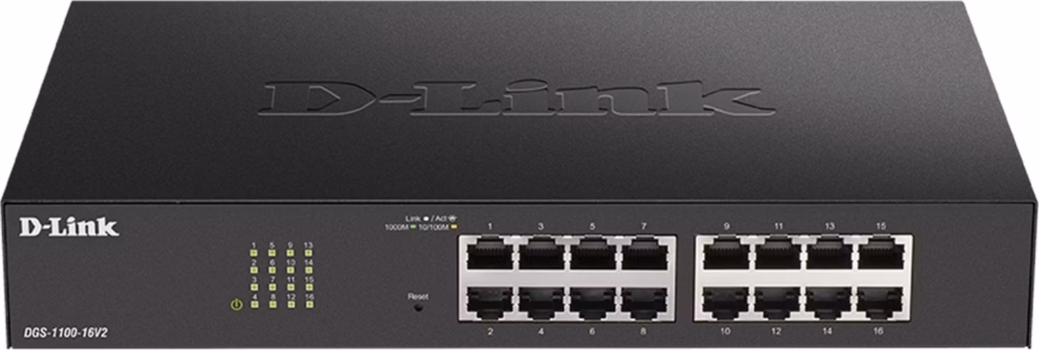 D-Link DGS-1100-16V2 16-portový gigabitový inteligentný riadený prepínač, bez ventilátora