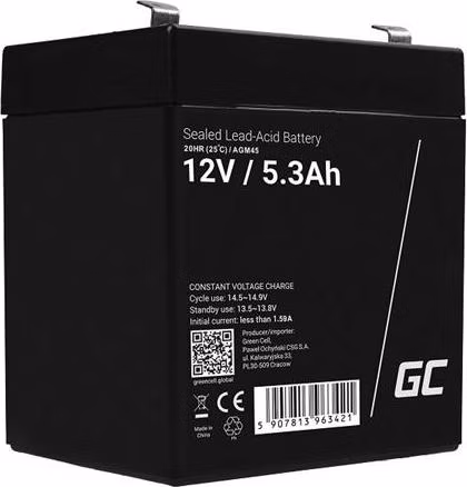 Green Cell AGM VRLA 12V 5.3Ah maintenance-free battery for the alarm system, cash register, toys