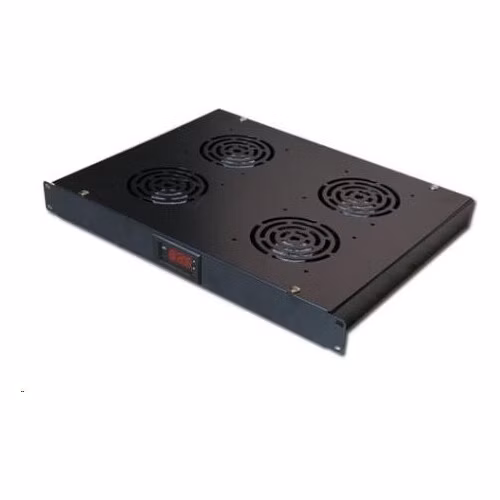 19" ventilačná jednotka, 4 ventilátory, LCD displej, termostat, hĺbka 350 mm, čierna