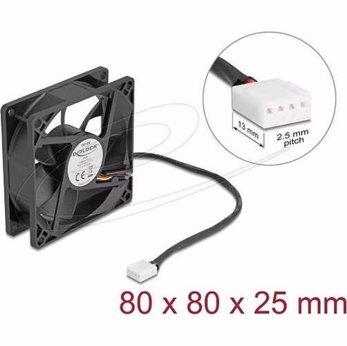 Delock Axiální ventilátor: 12 V DC, 80 x 80 x 25 mm, černý