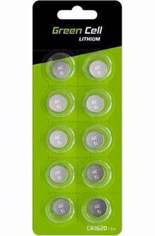 Green Cell Blister 10x Lithium Battery CR1620 3V 70mAh Button