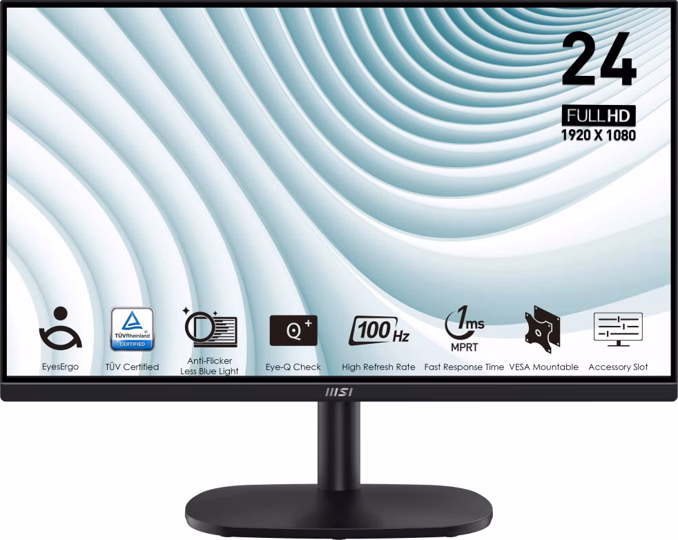 MSI PRO MP245V/ 24"/ 1920x1080/ VA/ 4ms/ 100Hz/ 300cd/m2/ 4000:1/ HDMI/ VESA/ černý