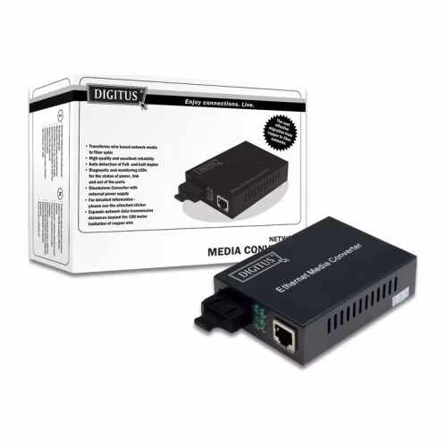 DIGITUS Media Converter, Multimode, 10/100/1000Base-T to 1000Base-SX, Incl. PSU SC connector, Up to 0.5km