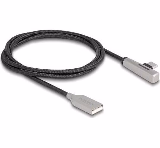 Delock Kabel ze zástrčky USB 2.0 Typ-A na zástrčku USB Type-C™, pravoúhlý, s LED a s funkcí rychlého nabíjení 60 W, 1 m