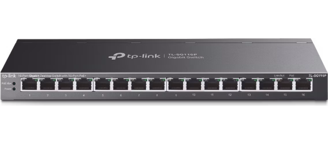 16-Port Gigabit Desktop Switch with 16-Port PoE+ PORT: 16× Gigabit PoE+ Ports SPEC: 802.3at/af, 120 W PoE Power, Deskto