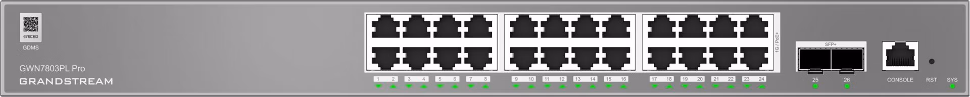 Grandstream GWN7803PL Pre L2++ Managed switch, 24x 1Gb RJ45, PoE+, SFP+, DHCP, CLI, VLAN