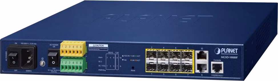 Planet MGSD-10080F Metro L2 switch, 2x1Gb, 6x1Gb SFP, 2x2.5Gb SFP, 36-60VDC, -10~60°C, fanless