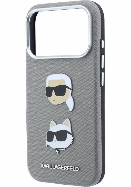 Karl Lagerfeld PU Semi Wrap Saffiano K&amp;CH Heads kryt iPhone 18 Pro Max šedá