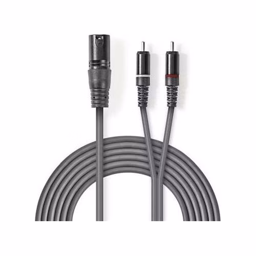 Nedis COTH15200GY30 - XLR Audiokabel | XLR 3pinová Zástrčka – 2x RCA Zástrčka | 3 m | Šedá barva