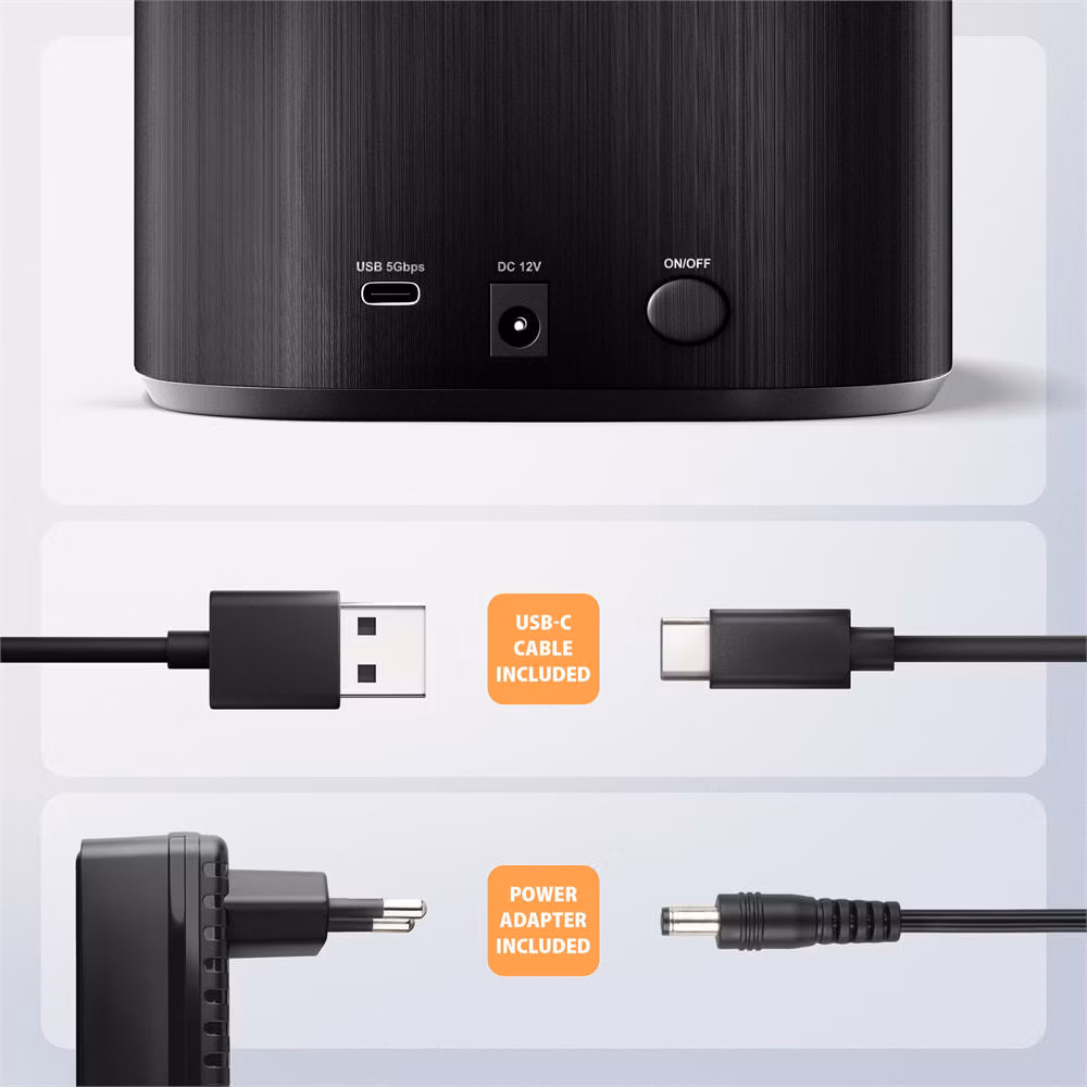 AXAGON ADSA-SC USB-C 5Gbps dokovací stanice pro 2x 2.5"/3.5" SSD/HDD s funkcí klonování disků bez PC