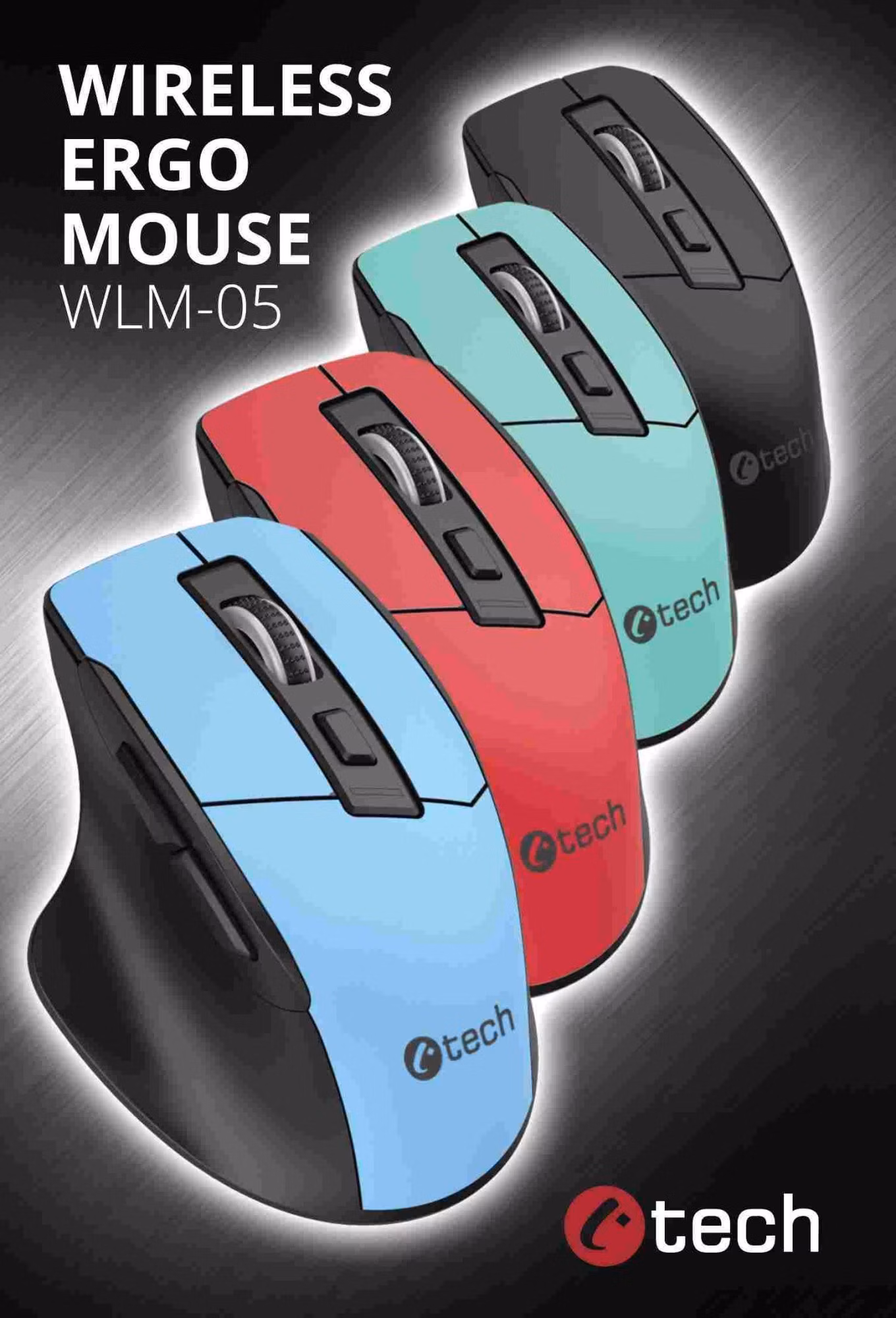 BAZAR - C-TECH myš Ergo WLM-05, bezdrátová, 1600DPI, 6 tlačítek, USB nano receiver, černá, poškozený obal