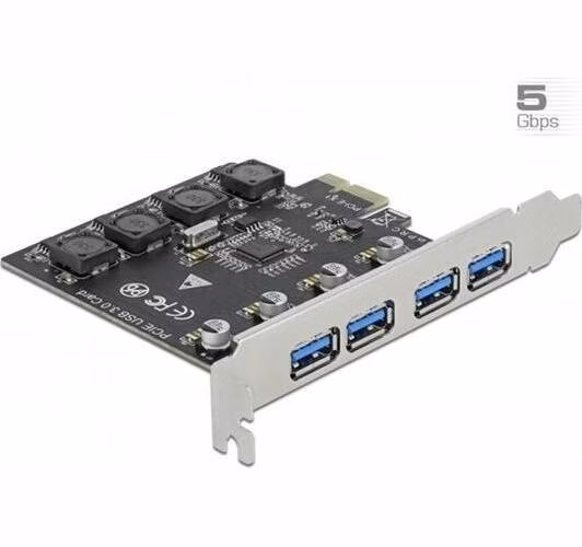 Delock PCI Express x1 Karta na 4 x externí USB Typ-A samice SuperSpeed USB (USB 3.2 Gen 1)