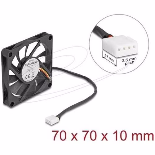 Delock Axiální ventilátor: 12 V DC, 70 x 70 x 10 mm, černý
