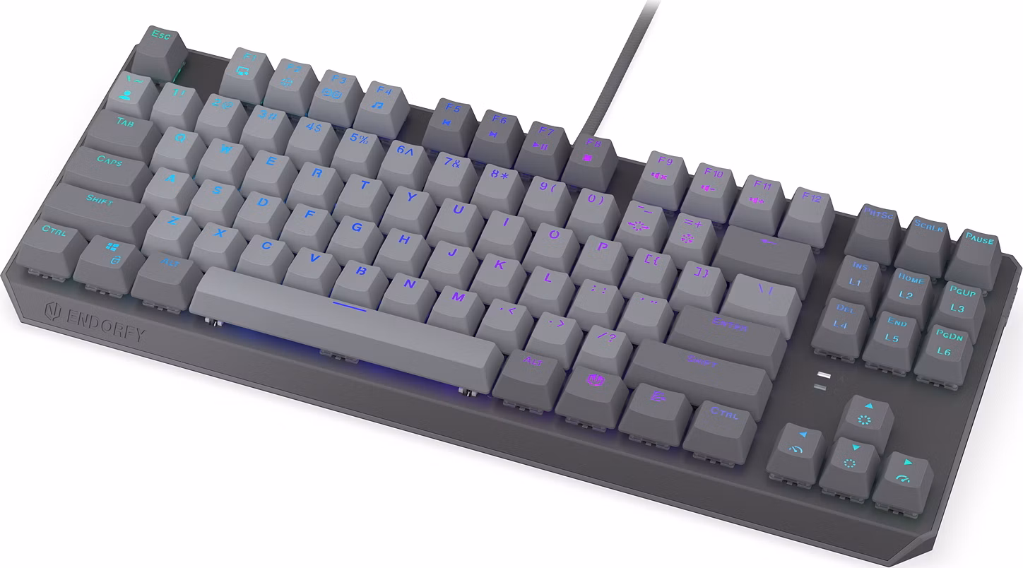 Endorfy Thock V2 TKL Klávesnice, herní, drátová, mechanická, Endorfy Red, US layout, TKL, ARGB, hliníková konstrukce, USB, šedá
