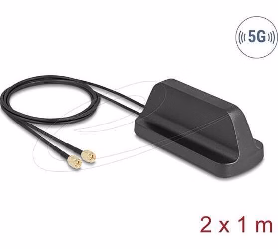 Delock 5G LTE GNSS WiFi 6 MIMO Anténa 2 x SMA samec 2,1 - 3,0 dBi všesměrová venkovní černá