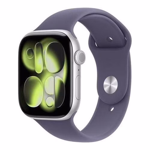 Apple Watch Series 11 (46mm) Stříbrný hliník s mlžně fialovým sportovním řemínkem M/L