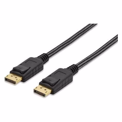 Ednet Připojovací kabel DisplayPort, DP samec/samec, 3,0 m, s blokováním, UHD 4K@60Hz, bavlna, zlato, bl