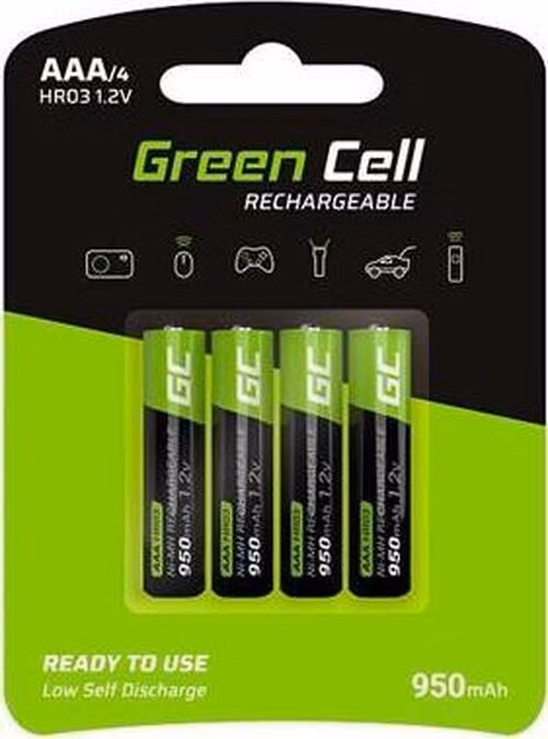 Green Cell Rechargeable Batteries 4x AAA HR03 950mAh