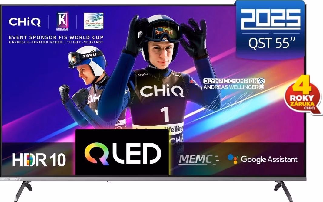 CHiQ U55QST TV 55", UHD, QLED, ultratenká, Google TV, DLG 120 Hz, Dolby Audio, Frameless, metalická