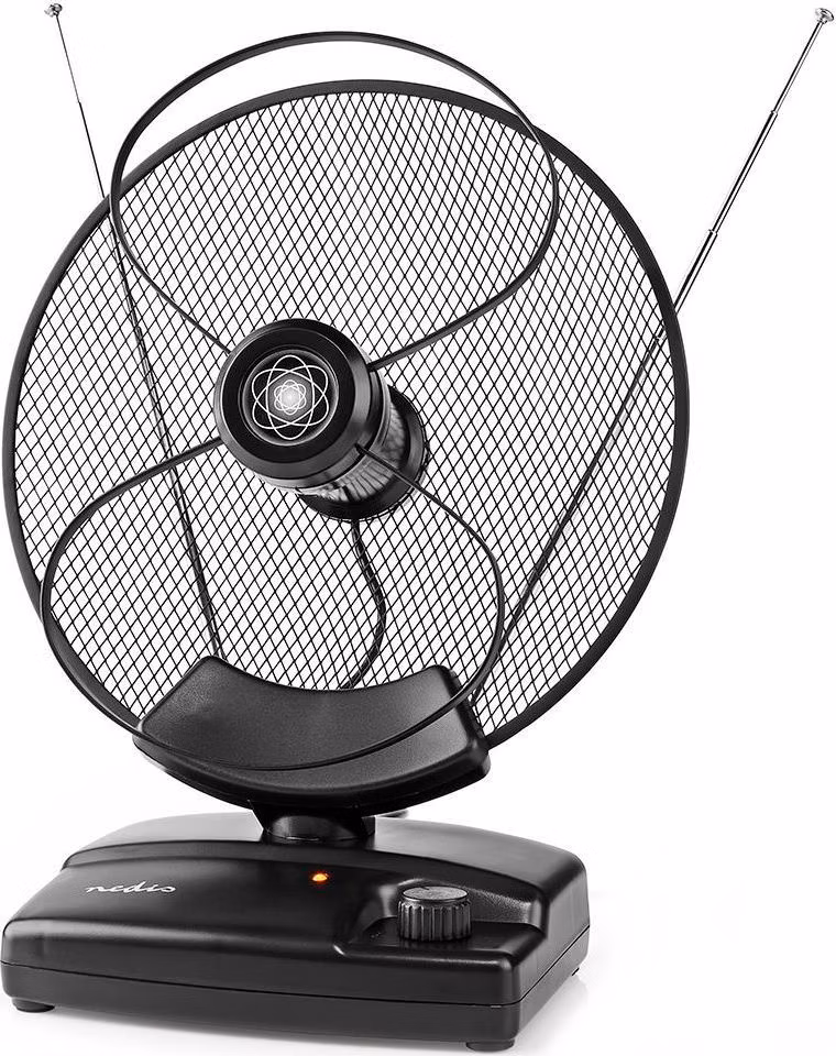 NEDIS aktivní pokojová DVB-T/T2 anténa/ FM / UHF / VHF/ rozsah příjmu 0-25 km/ LTE700/ zesílení 36 dB/ ovládání zesílení