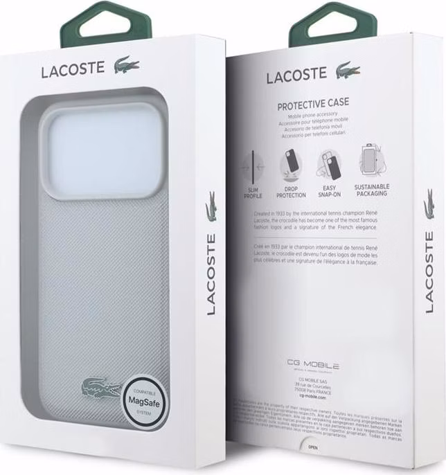Lacoste PVC Iconic Petit Pique Metal Logo MagSafe kryt iPhone 18 Pro šedý