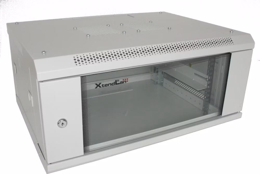 XtendLan 19" nástěnný rozvaděč 4U 600x450, nosnost 60 kg, skleněné dveře, svařovaný, šedý