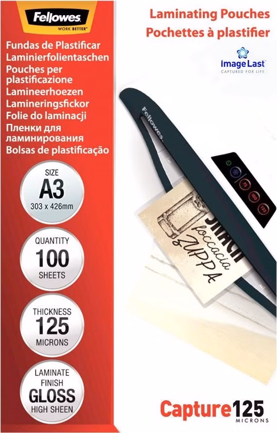 FELLOWES laminovací fólie/ formát A3/ 125 mic ImageLast/ velikost 303x426 mm/ lesklé/ 100 pack
