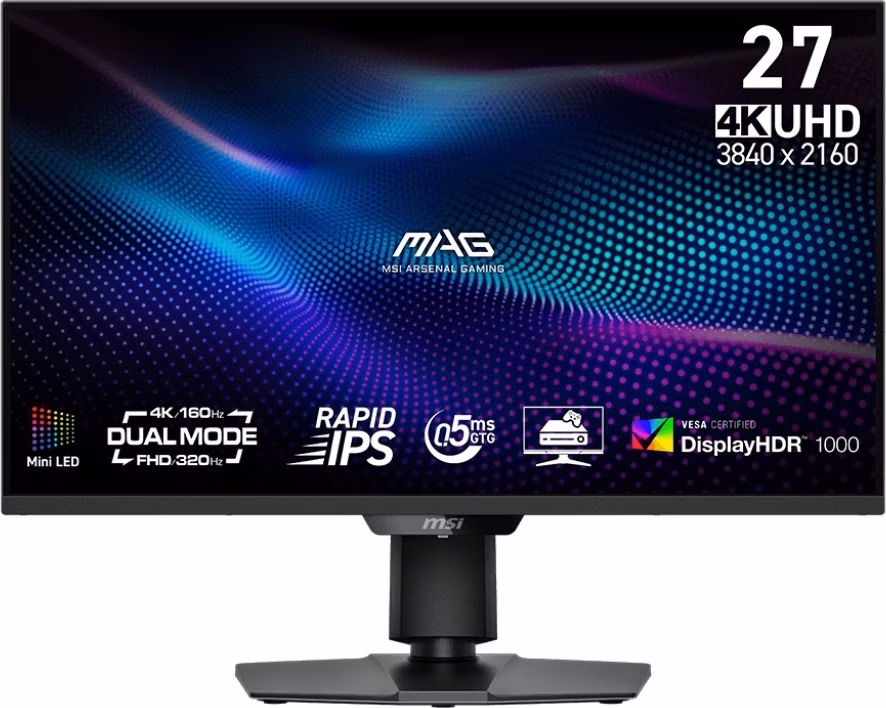 MSI Gaming monitor MAG 274UPDF E16M,27" Rapid IPS Mini-LED/3840x2160(UHD)/160Hz/0,5ms/2xHDMI/DP/USB-C/výš.nast./pivot/černá