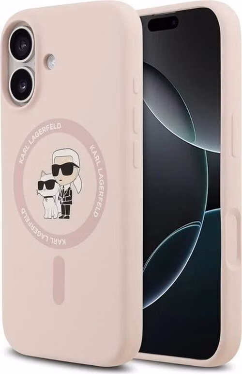 Karl Lagerfeld Liquid Silicone Karl and Choupette MagSafe kryt iPhone 17 ružový