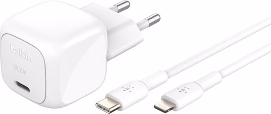 Belkin 30W PD 3.1 USB-C Wall Charger + USB-C/Lightning kábel 1m - White
