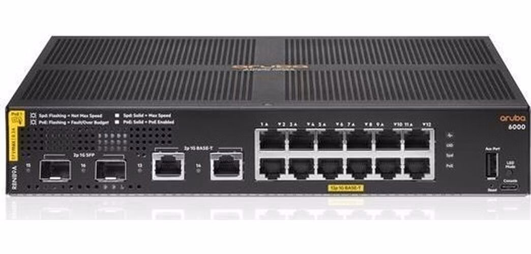 HPE Aruba Networking CX 6000 12G Class4 PoE 2G/2SFP 139W Switch R8N89AR RENEW