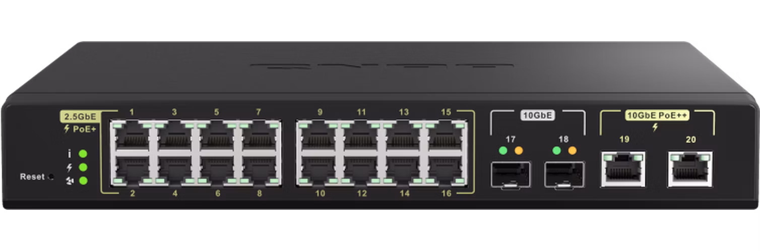 QNAP řízený switch QSW-M2116P-2T2S (16x 2,5GbE PoE+ RJ45 / 2x 10GbE RJ45 PoE++ / 2x 10GbE SFP+)