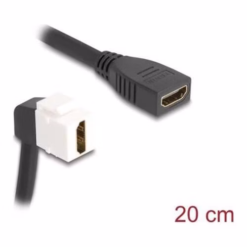 Delock Kabel HDMI Keystone modulu ze zásuvky na zásuvku, pravoúhlý, 90°, 8K 60 Hz, 20 cm, černý