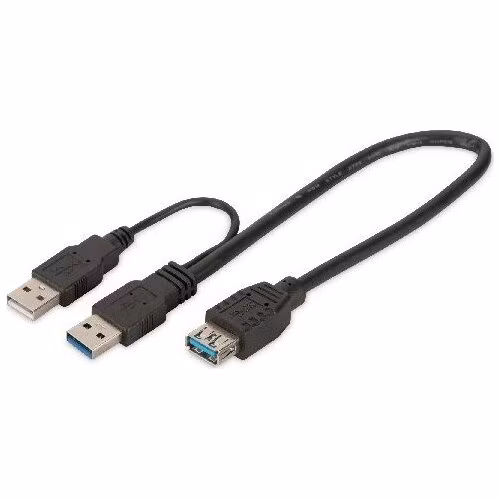 Digitus USB 3.0 Y-adapter cable, type 2xA - A M/M/F, 0.3m, Super Speed, bl