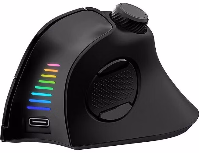 EVOLVEO TwinVerti, bezdrátová vertikální ergonomická myš, podsvícená,tichá, 2.4GHz+Bluetooth, černá