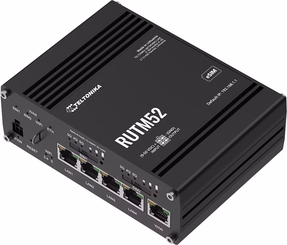 Teltonika RUTM52 průmyslový router, dual SIM + eSIM, 5G dual modem, 5x GLAN, WiFi 5