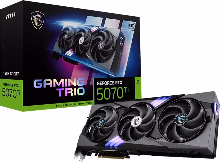 MSI VGA NVIDIA GeForce RTX 5070 Ti 16G GAMING TRIO OC, RTX 5070 Ti, 16GB GDDR7, 3xDP, 1xHDMI