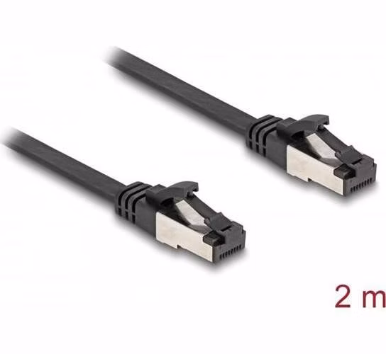Delock RJ45 Plochý spojovací kabel ze zástrčky na zástrčku, Cat.8.1, ohebný, 2 m, černý