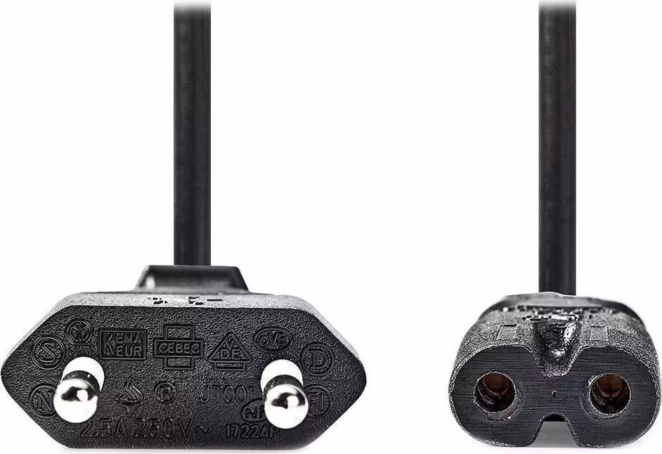NEDIS napájecí kabel pro adaptéry/ Euro zástrčka - konektor IEC-320-C7/ přímý-přímý/ dvoulinka/ černý/ bulk/ 2m